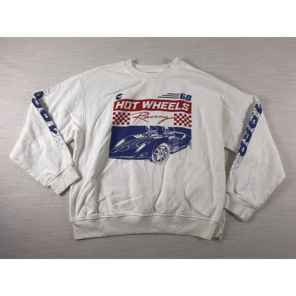 Hot Wheels Racing Graphic Crewneck Sweatshirt White Blue Red Mens Size Medium